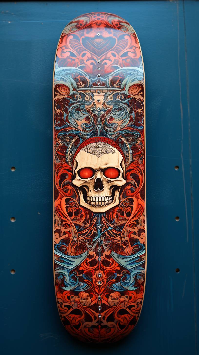Skateboard painted with a skull